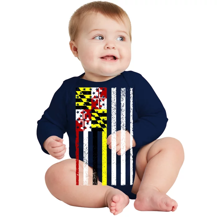 Vintage Maryland State American Flag Baby Long Sleeve Bodysuit