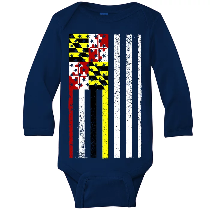 Vintage Maryland State American Flag Baby Long Sleeve Bodysuit