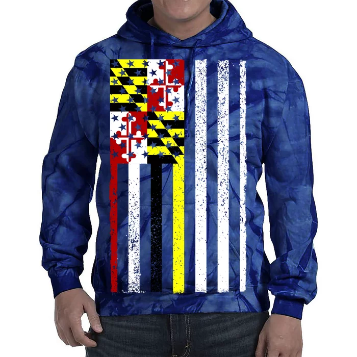 Vintage Maryland State American Flag Tie Dye Hoodie