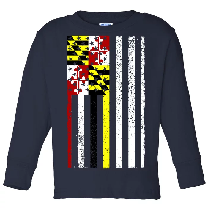 Vintage Maryland State American Flag Toddler Long Sleeve Shirt