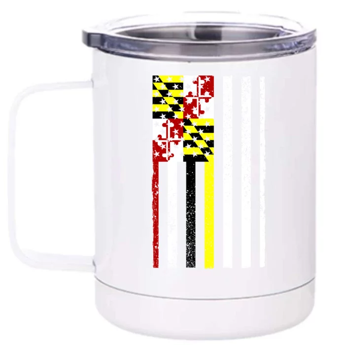 Vintage Maryland State American Flag Front & Back 12oz Stainless Steel Tumbler Cup