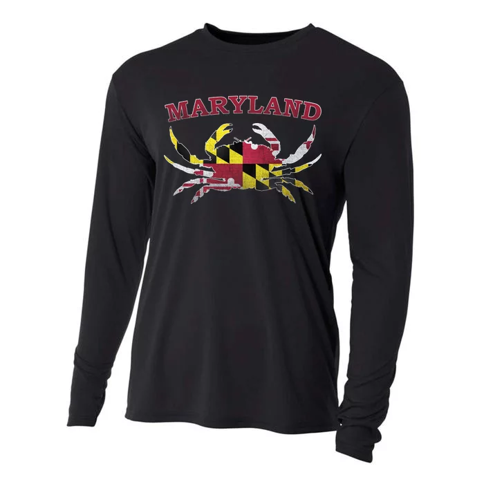 Vintage Maryland State Blue Crab Pride Flag Cooling Performance Long Sleeve Crew