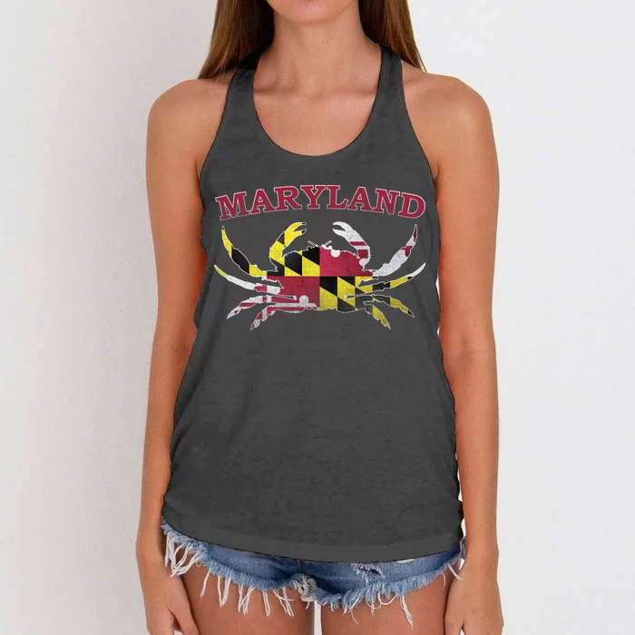 Vintage Maryland State Blue Crab Pride Flag Women's Knotted Racerback Tank