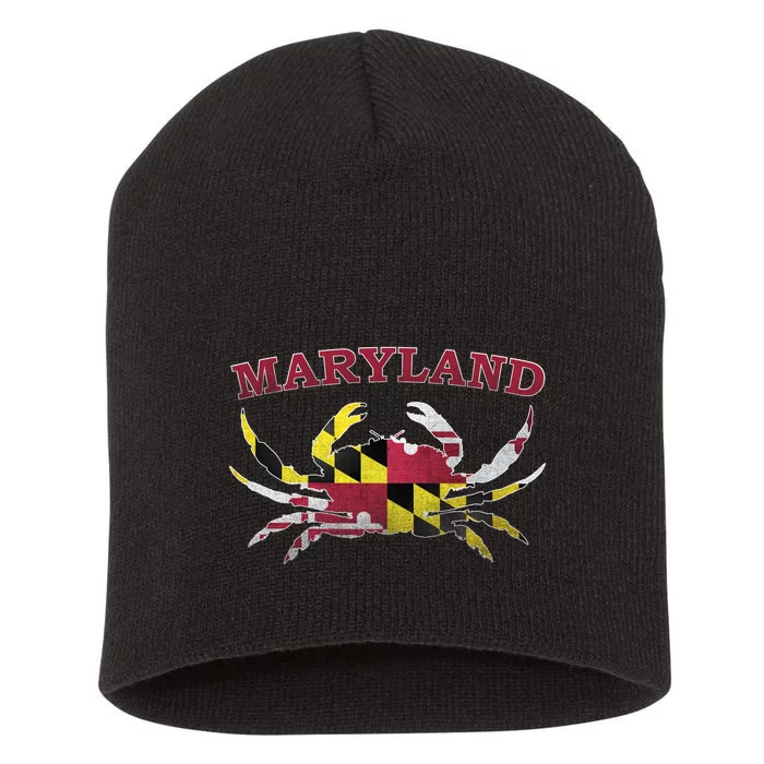 Vintage Maryland State Blue Crab Pride Flag Short Acrylic Beanie