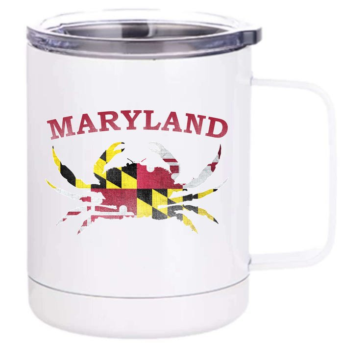 Vintage Maryland State Blue Crab Pride Flag Front & Back 12oz Stainless Steel Tumbler Cup