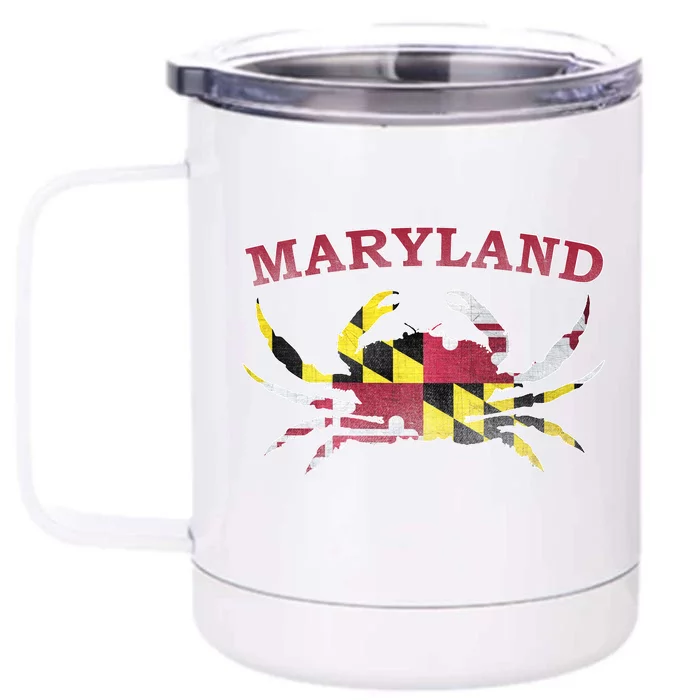 Vintage Maryland State Blue Crab Pride Flag Front & Back 12oz Stainless Steel Tumbler Cup