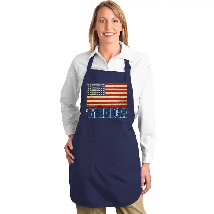 Vintage Merica Flag Full-Length Apron With Pocket