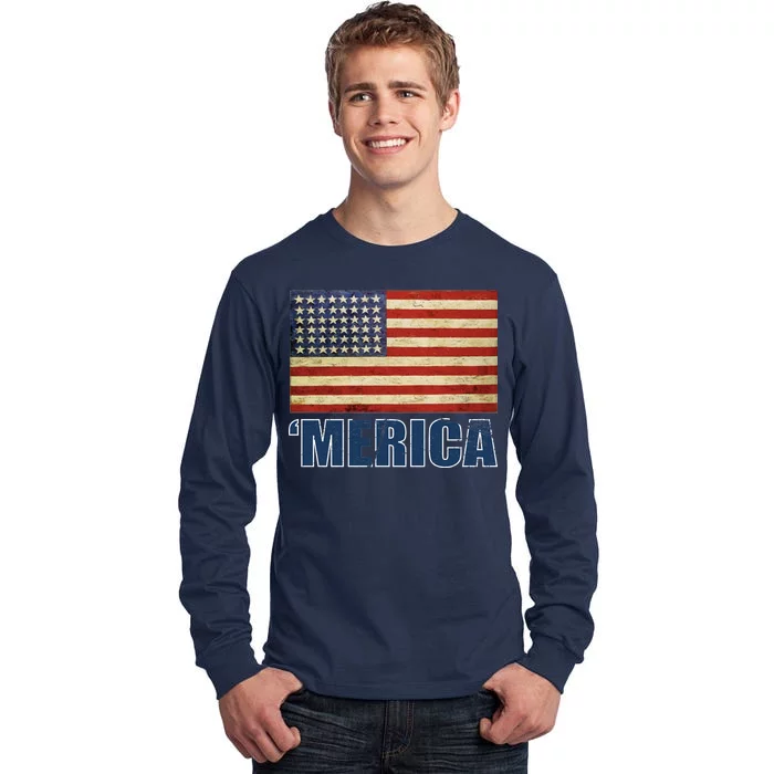 Vintage Merica Flag Tall Long Sleeve T-Shirt