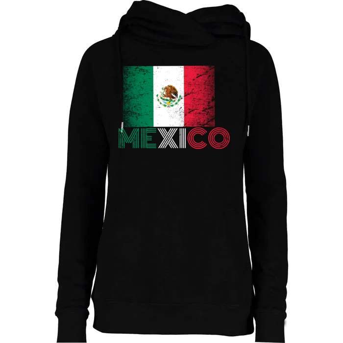 Vintage Mexico Distress Logo Flag Womens Funnel Neck Pullover Hood