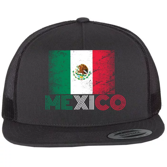 Vintage Mexico Distress Logo Flag Flat Bill Trucker Hat