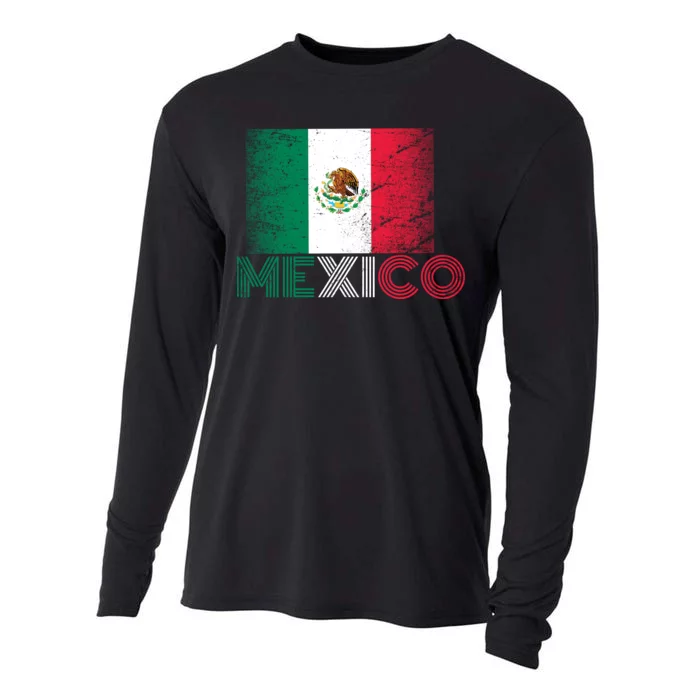 Vintage Mexico Distress Logo Flag Cooling Performance Long Sleeve Crew