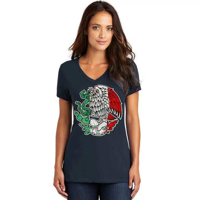 Vintage Mexico Eagle Symbol Women's V-Neck T-Shirt