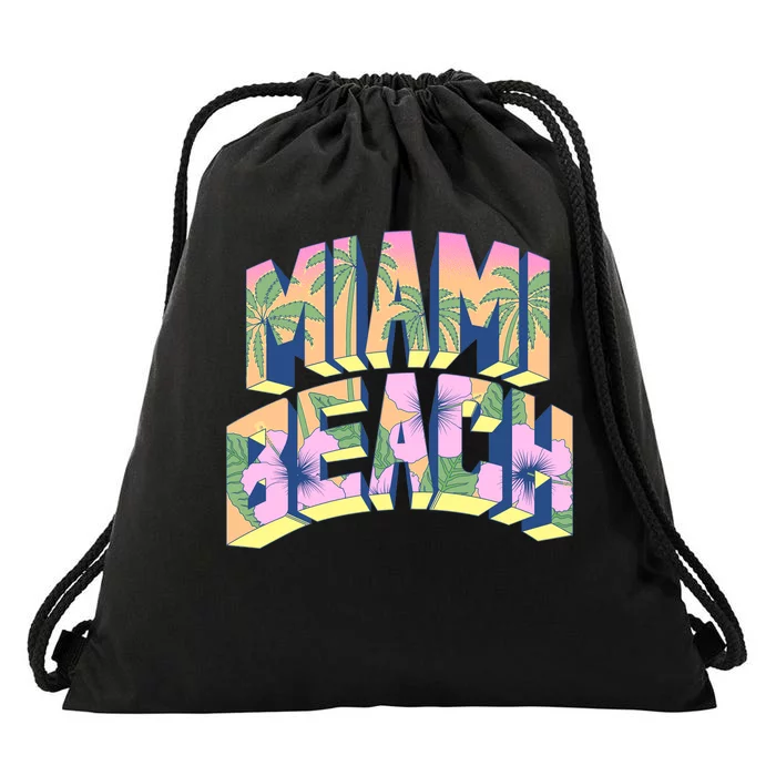 Vintage Miami Beach Drawstring Bag