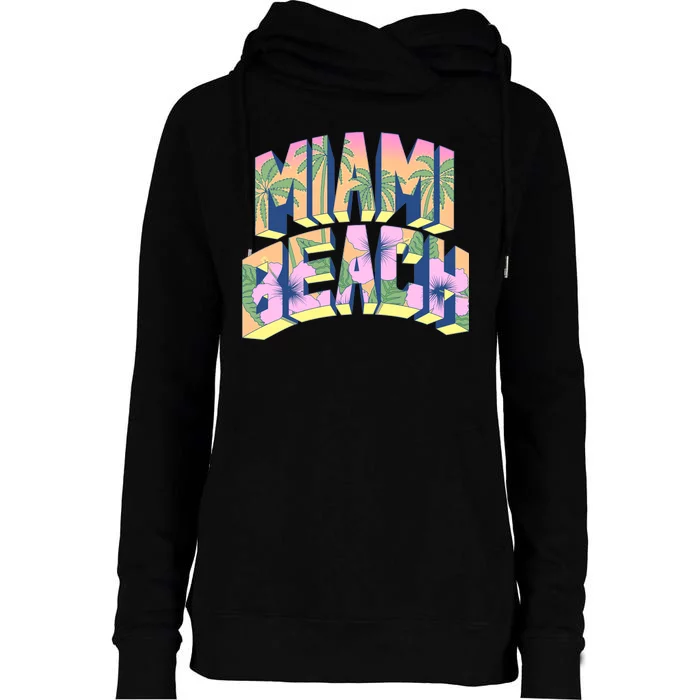 Vintage Miami Beach Womens Funnel Neck Pullover Hood