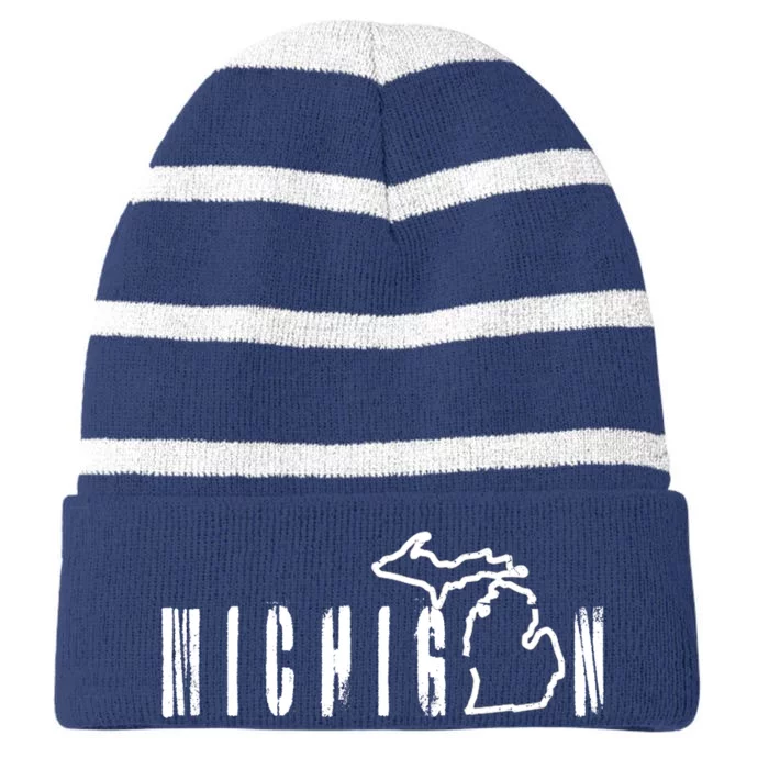 Vintage Michigan Mitten Striped Beanie with Solid Band