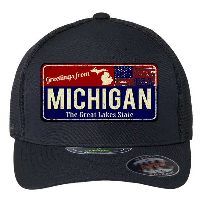 Vintage Michigan Sign Flexfit Unipanel Trucker Cap