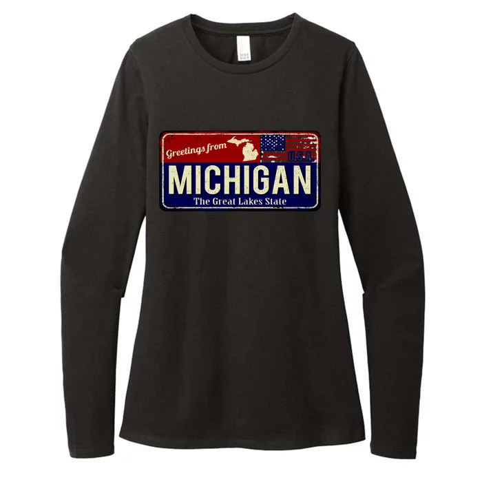 Vintage Michigan Sign Womens CVC Long Sleeve Shirt