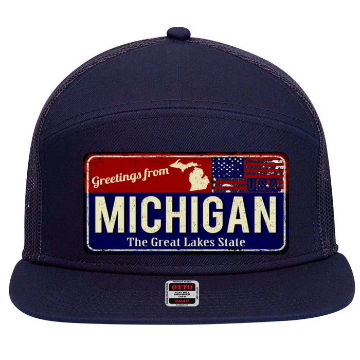 Vintage Michigan Sign 7 Panel Mesh Trucker Snapback Hat