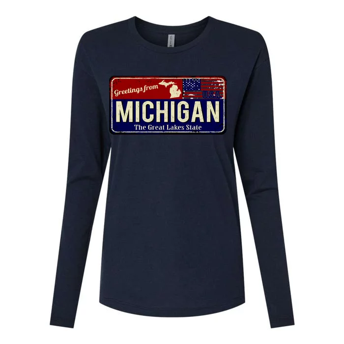 Vintage Michigan Sign Womens Cotton Relaxed Long Sleeve T-Shirt