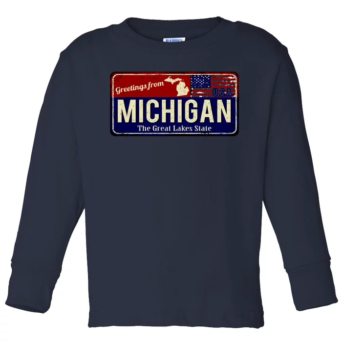 Vintage Michigan Sign Toddler Long Sleeve Shirt