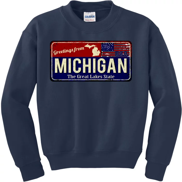 Vintage Michigan Sign Kids Sweatshirt