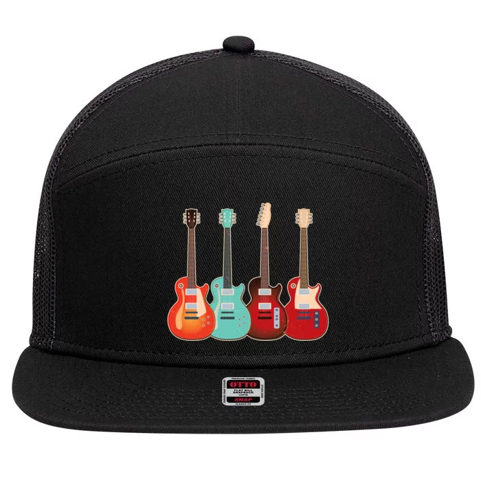 Vintage Multi Guitars Music 7 Panel Mesh Trucker Snapback Hat