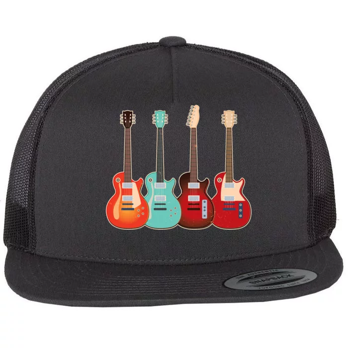 Vintage Multi Guitars Music Flat Bill Trucker Hat