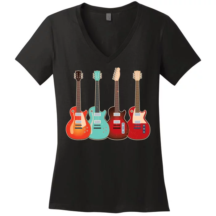 Vintage Multi Guitars Music Women's V-Neck T-Shirt