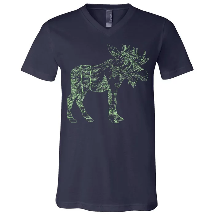 Vintage Nature Lover Moose Forest V-Neck T-Shirt