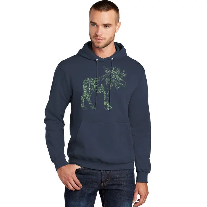 Vintage Nature Lover Moose Forest Tall Hoodie