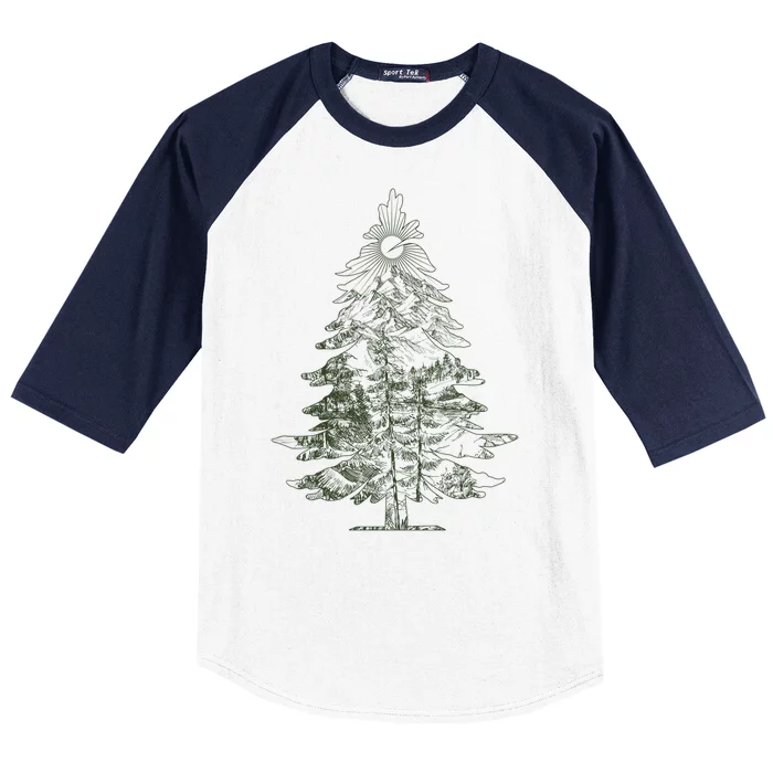 Vintage Nature Lover Pine Tree Forest Baseball Sleeve Shirt