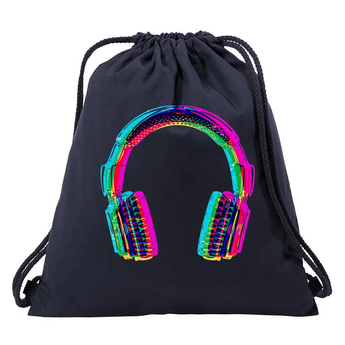 Vintage Neon Headphones Drawstring Bag