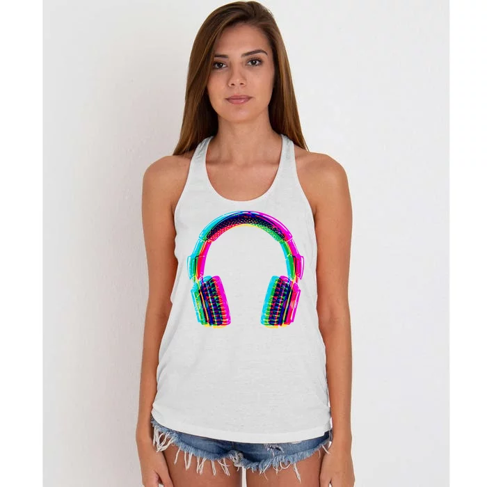 Vintage Neon Headphones Women's Knotted Racerback Tank