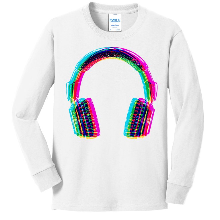 Vintage Neon Headphones Kids Long Sleeve Shirt