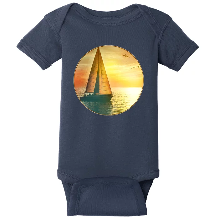 Vintage Ocean Sunset Sailboat Scene Baby Bodysuit