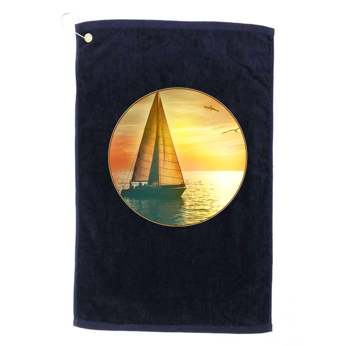 Vintage Ocean Sunset Sailboat Scene Platinum Collection Golf Towel