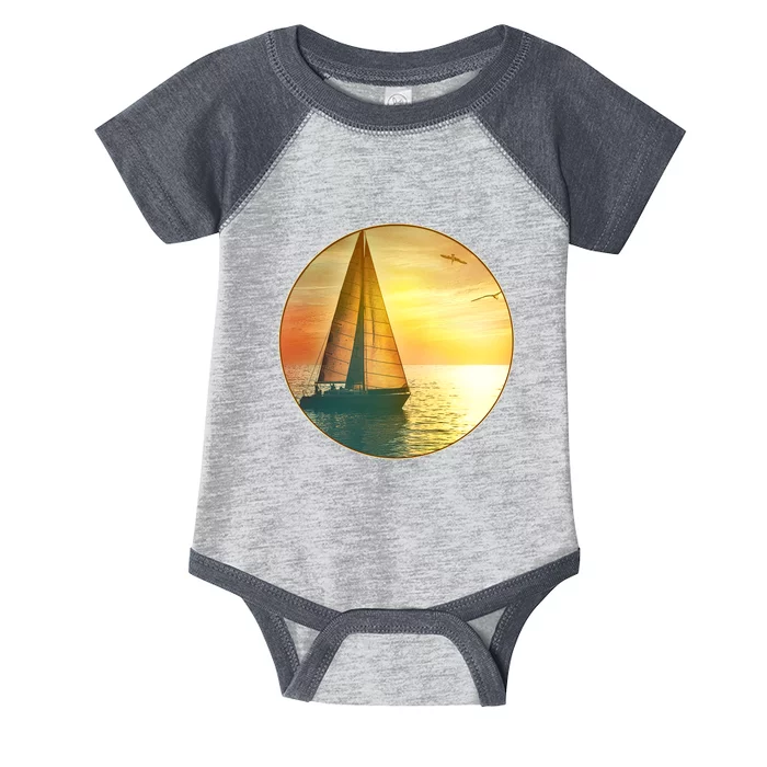 Vintage Ocean Sunset Sailboat Scene Infant Baby Jersey Bodysuit