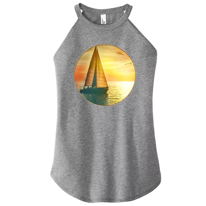 Vintage Ocean Sunset Sailboat Scene Women’s Perfect Tri Rocker Tank