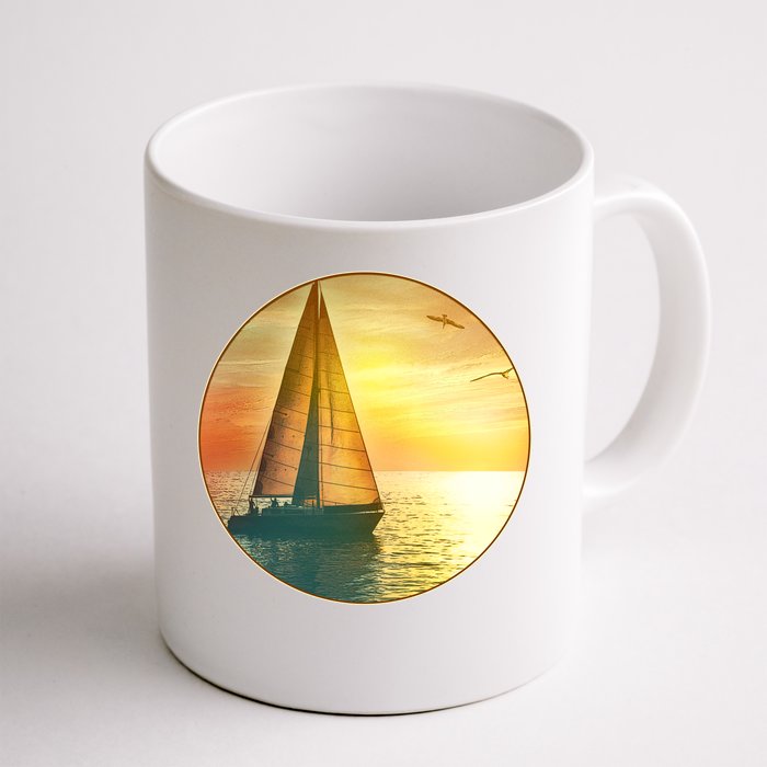 Vintage Ocean Sunset Sailboat Scene Front & Back Coffee Mug