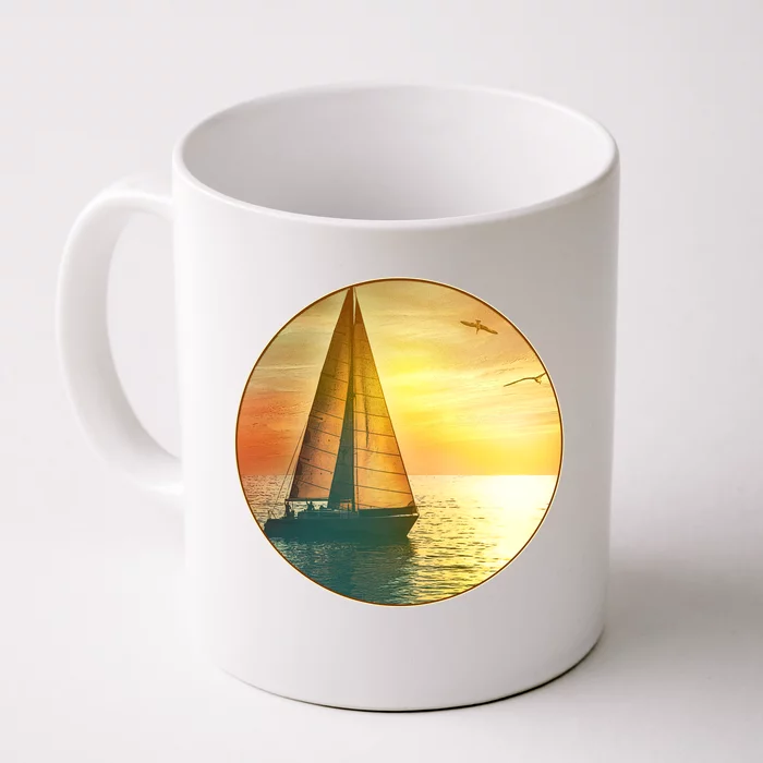 Vintage Ocean Sunset Sailboat Scene Front & Back Coffee Mug