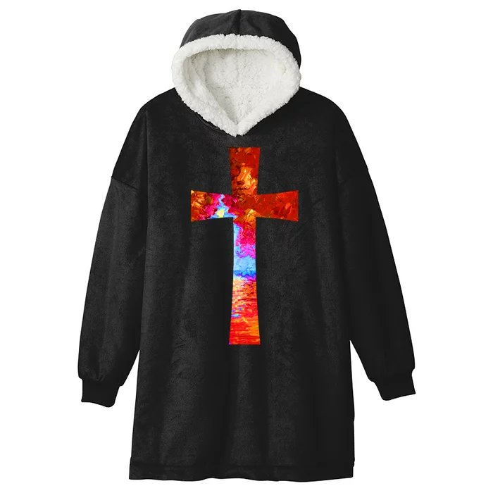 Vintage Oil Christian Cross Cool Pattern Hooded Wearable Blanket