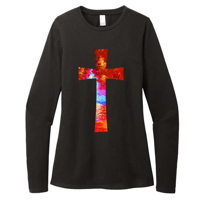 Vintage Oil Christian Cross Cool Pattern Womens CVC Long Sleeve Shirt