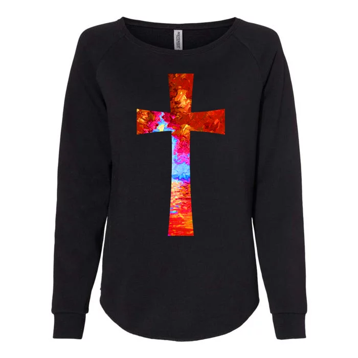 Vintage Oil Christian Cross Cool Pattern Womens California Wash Sweatshirt