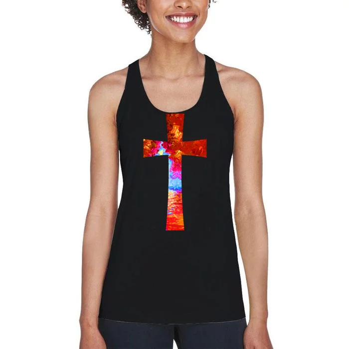 Vintage Oil Christian Cross Cool Pattern Women's Racerback Tank