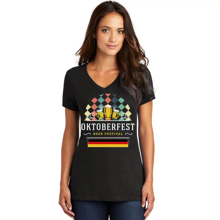 Vintage Oktoberfest Drinking Women's V-Neck T-Shirt