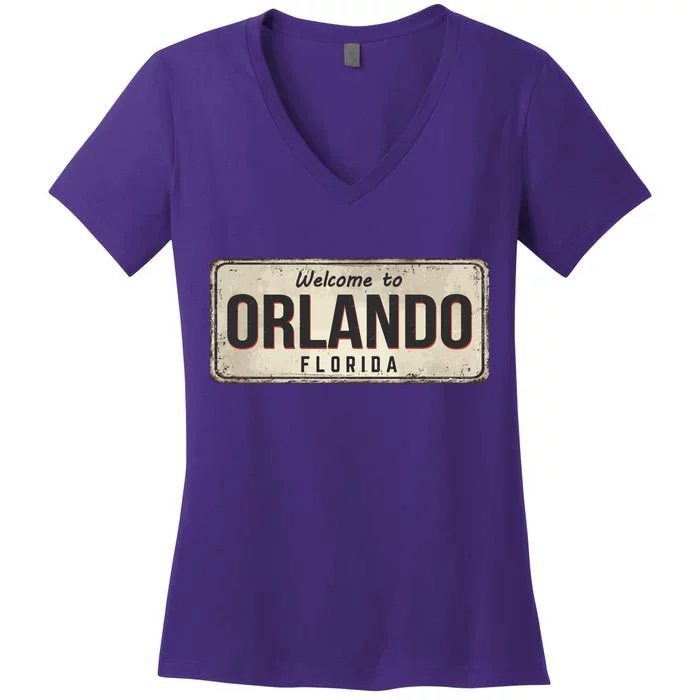 Vintage Orlando Metal Sign Women's V-Neck T-Shirt