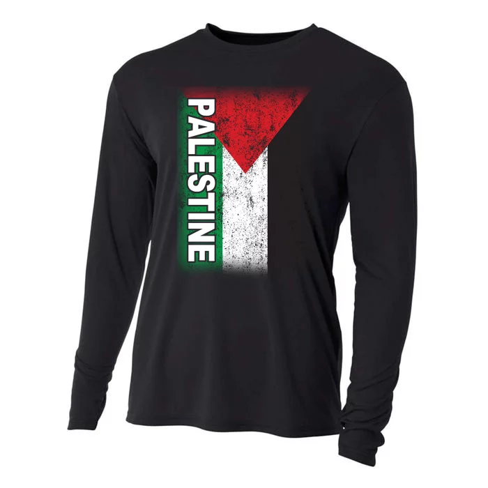 Vintage Palestine Flag Support Distressed Cooling Performance Long Sleeve Crew