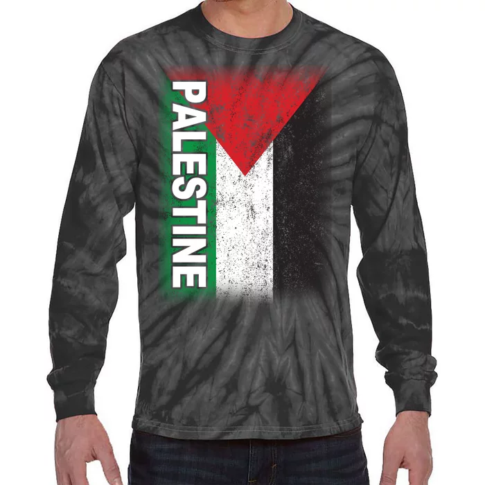 Vintage Palestine Flag Support Distressed Tie-Dye Long Sleeve Shirt