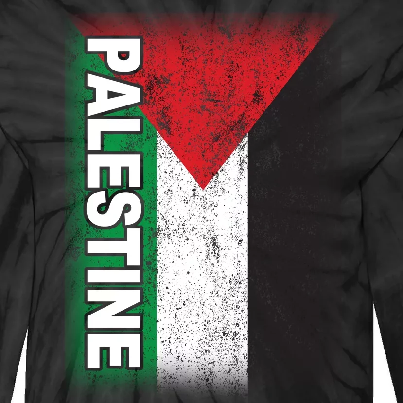 Vintage Palestine Flag Support Distressed Tie-Dye Long Sleeve Shirt