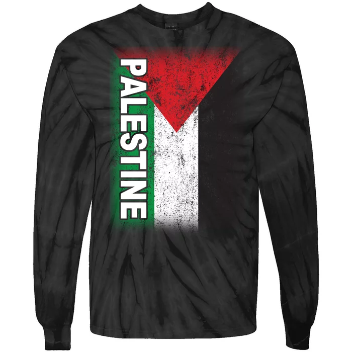 Vintage Palestine Flag Support Distressed Tie-Dye Long Sleeve Shirt